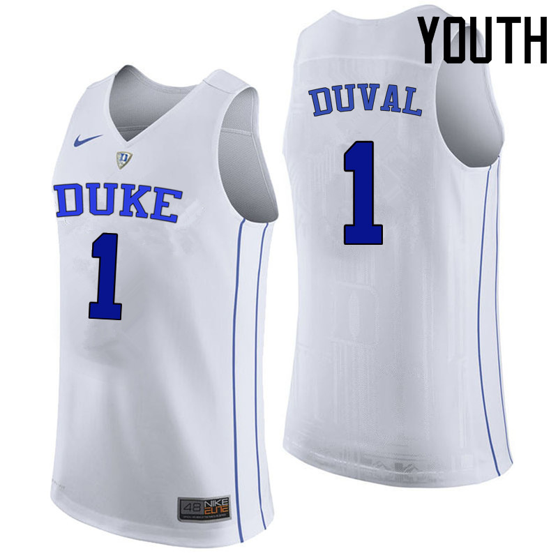 Youth Duke Blue Devils #1 Trevon Duval College Basketball Jerseys Sale-White - Click Image to Close